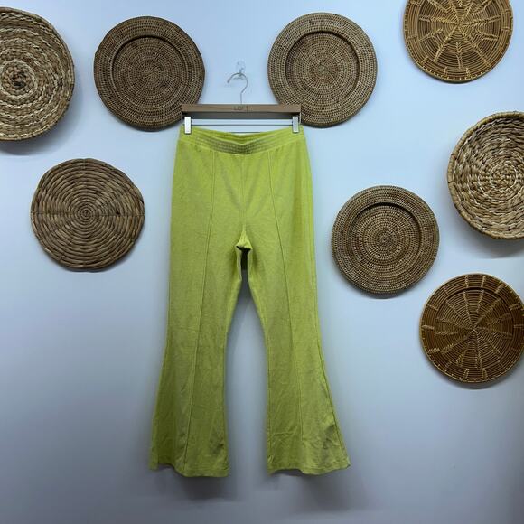 Aerie Lime Green Ribbed Groove On Rib Velour Flare Pant Medium SHORT Casual - Picture 2 of 6